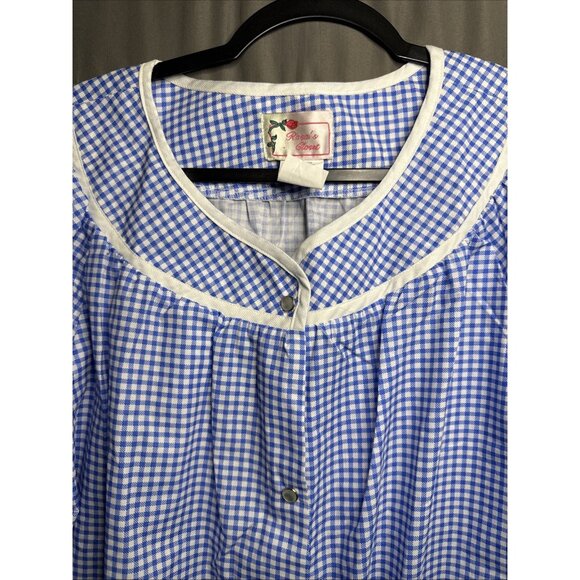 Vintage Blue Checked House Coat Size MEDIUM Front Snaps Pockets Rosa Closet - Picture 5 of 12